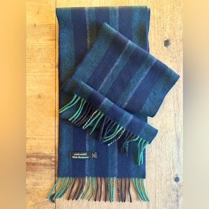 WOOL CASHMERE SCARF Navy, Gray & Forest Green With Fringe Edges Made in Ireland